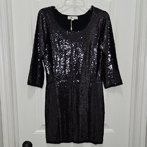 My Tribe Black Sequin Cashmere Blend Sweater Knit Dress
